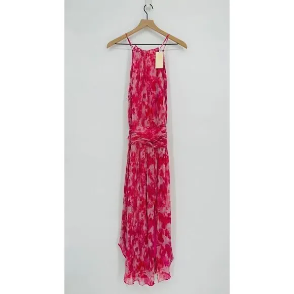 Ramy Brook Alexa Metallic Floral Blouson Midi Dress Rose Pink Women's Small NEW